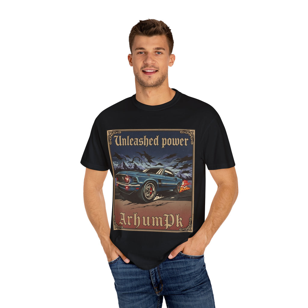 Vintage Car Lover's T-Shirt, Unisex Garment-Dyed Tee, Perfect Gift for Car Enthusiasts, Retro Auto Apparel, Unleashed Power Design