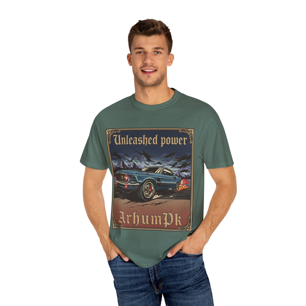 Vintage Car Lover's T-Shirt, Unisex Garment-Dyed Tee, Perfect Gift for Car Enthusiasts, Retro Auto Apparel, Unleashed Power Design