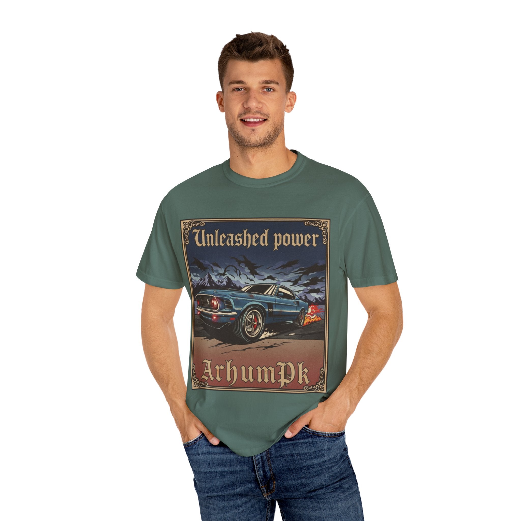 Vintage Car Lover's T-Shirt, Unisex Garment-Dyed Tee, Perfect Gift for Car Enthusiasts, Retro Auto Apparel, Unleashed Power Design