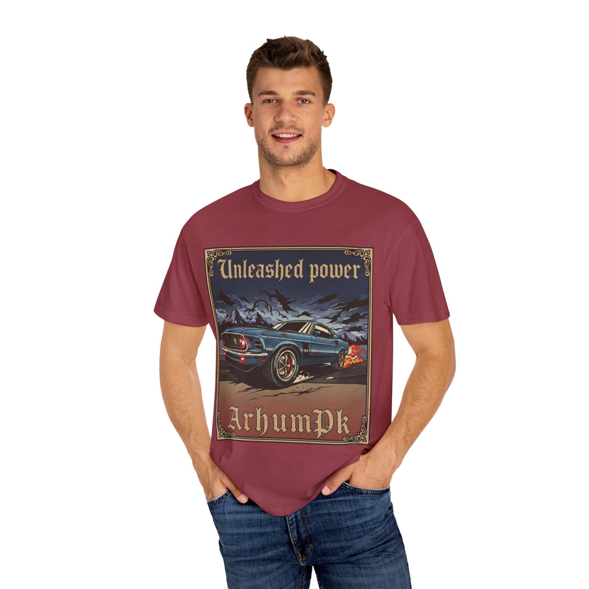 Vintage Car Lover's T-Shirt, Unisex Garment-Dyed Tee, Perfect Gift for Car Enthusiasts, Retro Auto Apparel, Unleashed Power Design