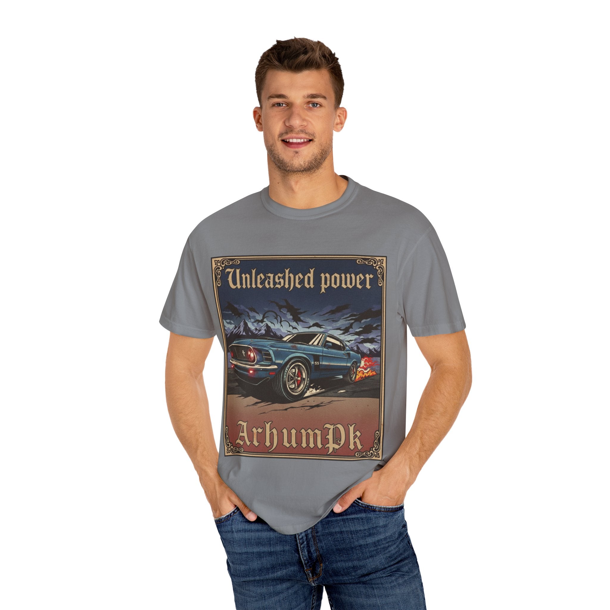 Vintage Car Lover's T-Shirt, Unisex Garment-Dyed Tee, Perfect Gift for Car Enthusiasts, Retro Auto Apparel, Unleashed Power Design